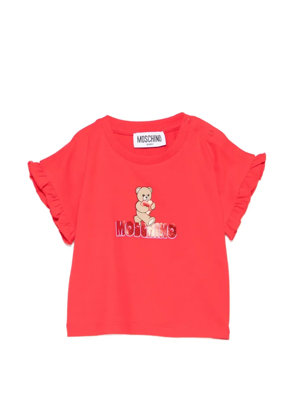 Футболка с оборками и графическим принтом Moschino Kids, красный