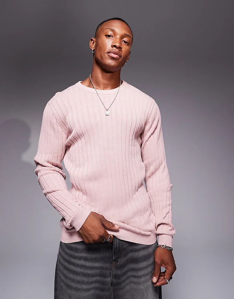 

Джемпер Essential Muscle Fit с резинкой в рубчик розового цвета ASOS DESIGN