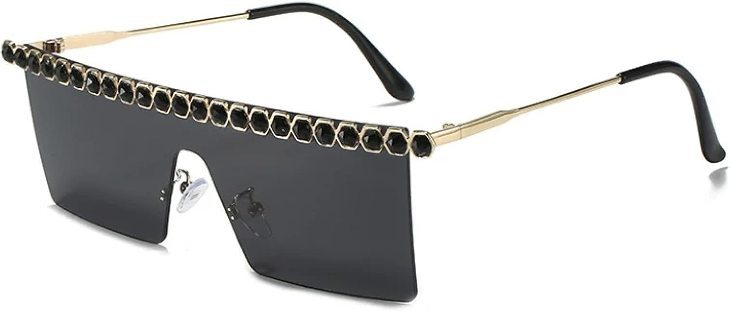 

Модные роскошные солнцезащитные очки без оправы с имитацией бриллиантов для женщин и мужчин, в винтажном стиле, дорожные солнцезащитные очки с защитой от УФ-излучения UV400 TKKTLLT, Gold Gray