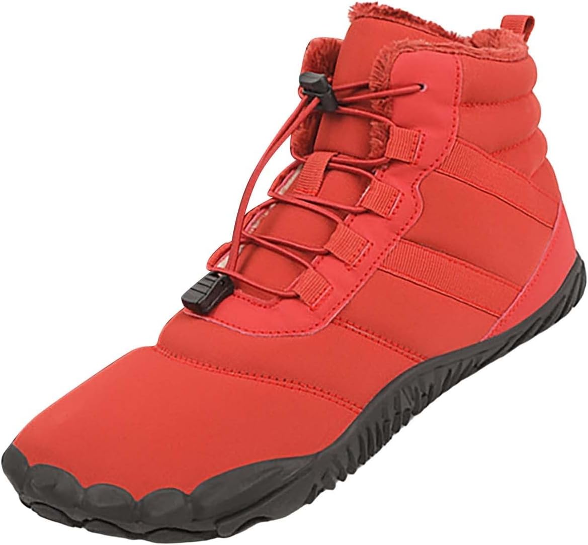 

Зимние ботинки для пеших прогулок для мужчин и женщин, без шнурков, с нулевым перепадом, снегоступы с широкой ноской, кроссовки с пятью пальцами для прогулок на улице Generic, красный