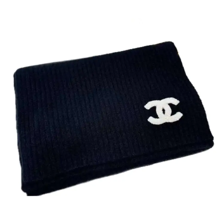 

CHANEL Шерстяной шарф с шелком и эластаном женский черный, Black