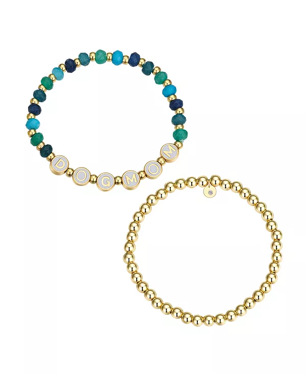 

Комплект браслетов из разноцветного синего кварца и бусин в форме мамы-собаки Unwritten, gold