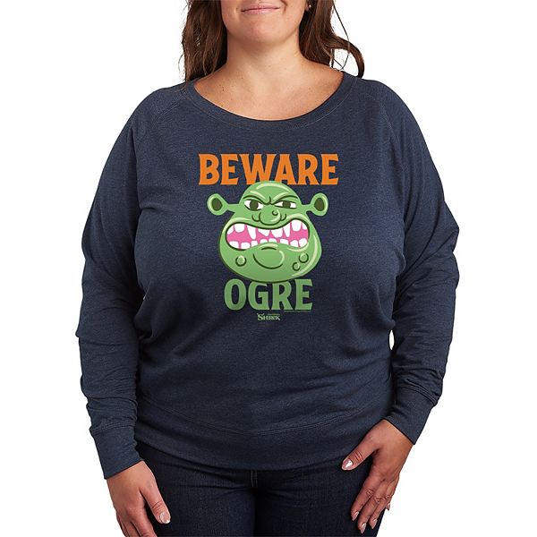 

Футболка с длинным рукавом French Terry Plus Size Shrek Beware Ogre Dreamworks, Heather Indigo