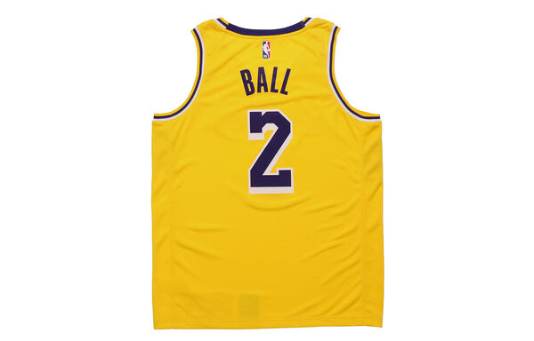 Спортивная футболка nba jersey basketball jersey/vest sw fan edition lonzo ball lakers 2 team limited yellow Nike, желтый — фото 2