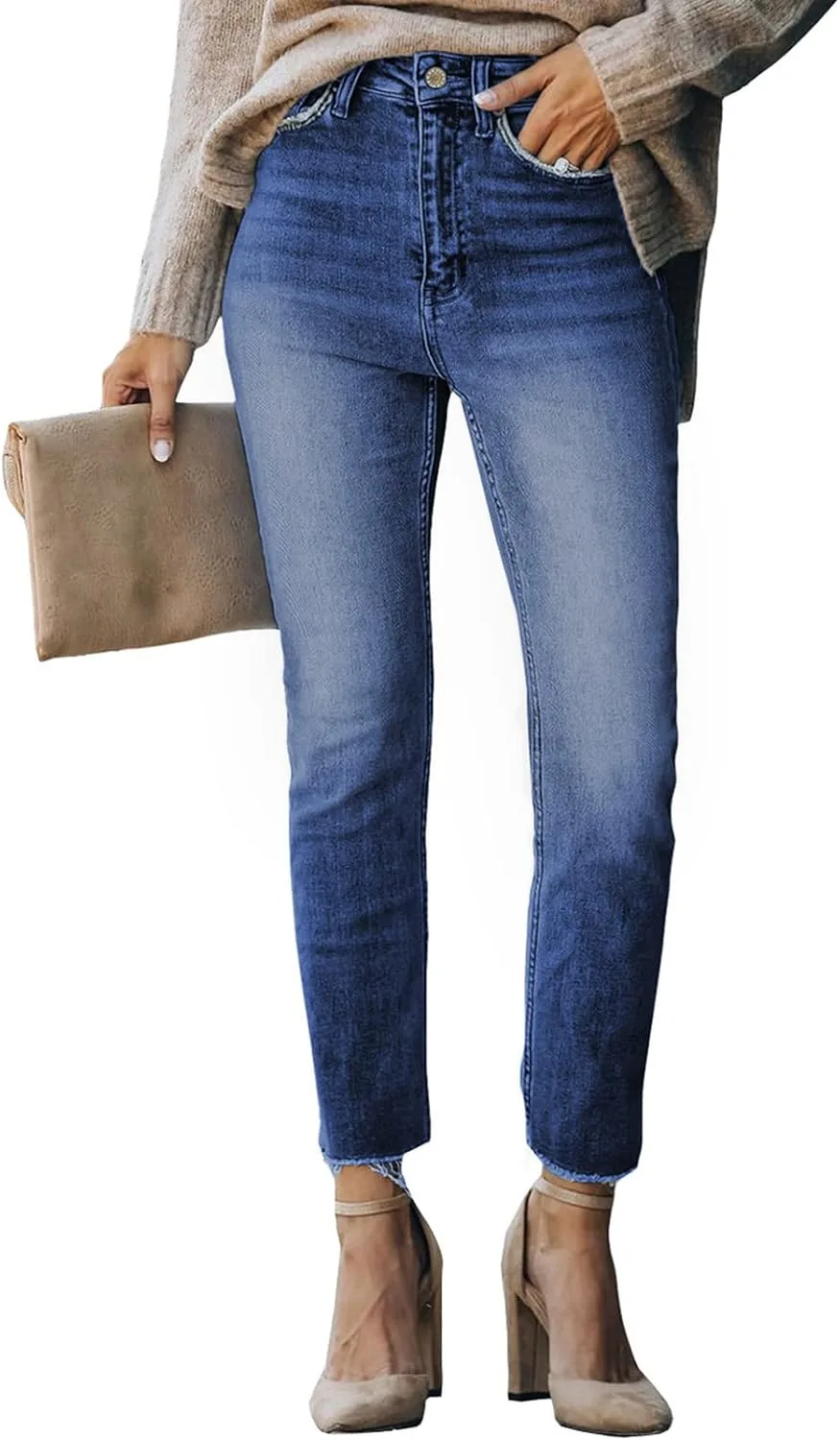 

Sidefeel Women's Boyfriend Jeans Stretchy Ripped Distressed Zimbaplatinum