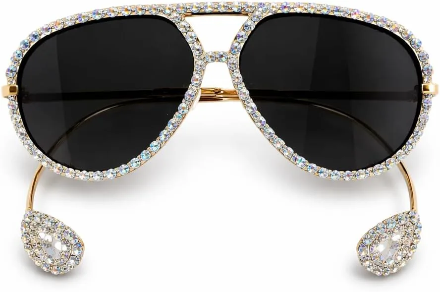 

bullabulling Винтажные солнцезащитные очки-пилот с кристаллами для женщин, роскошные солнцезащитные очки с блестками и стразами для женщин, большая оправа, Black/Ab