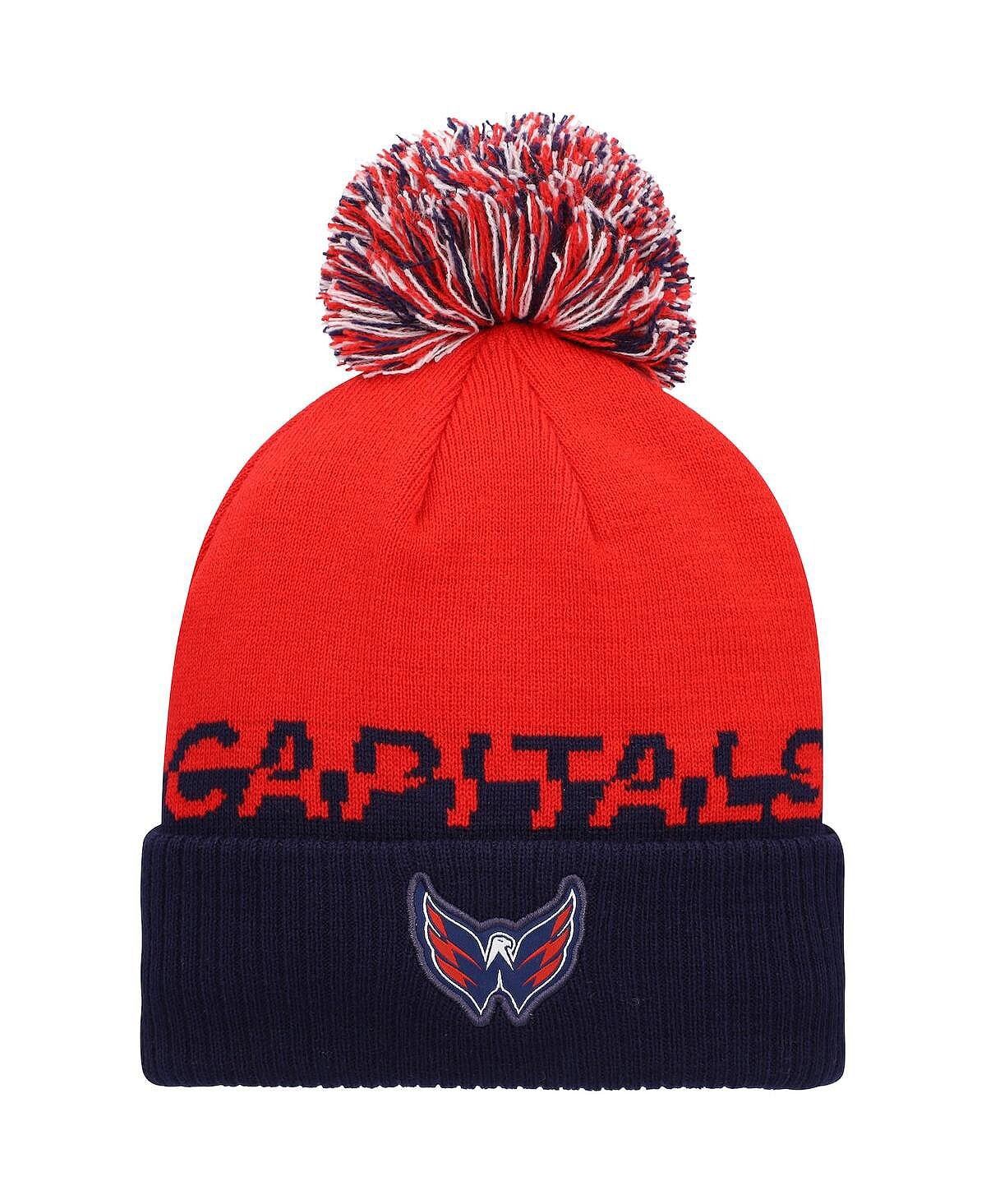 

Мужская красная, темно-синяя вязаная шапка Washington Capitals Cold.Rdy с манжетами и помпоном adidas