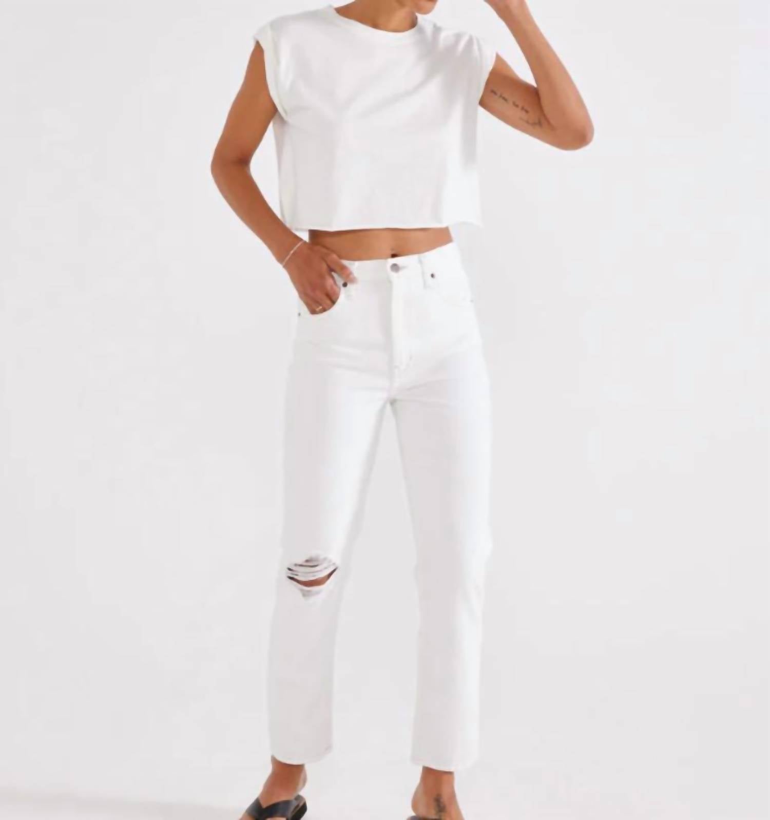 

Джинсы Finn Slim Straight Ankle Jeans в винтажном белом цвете ETICA