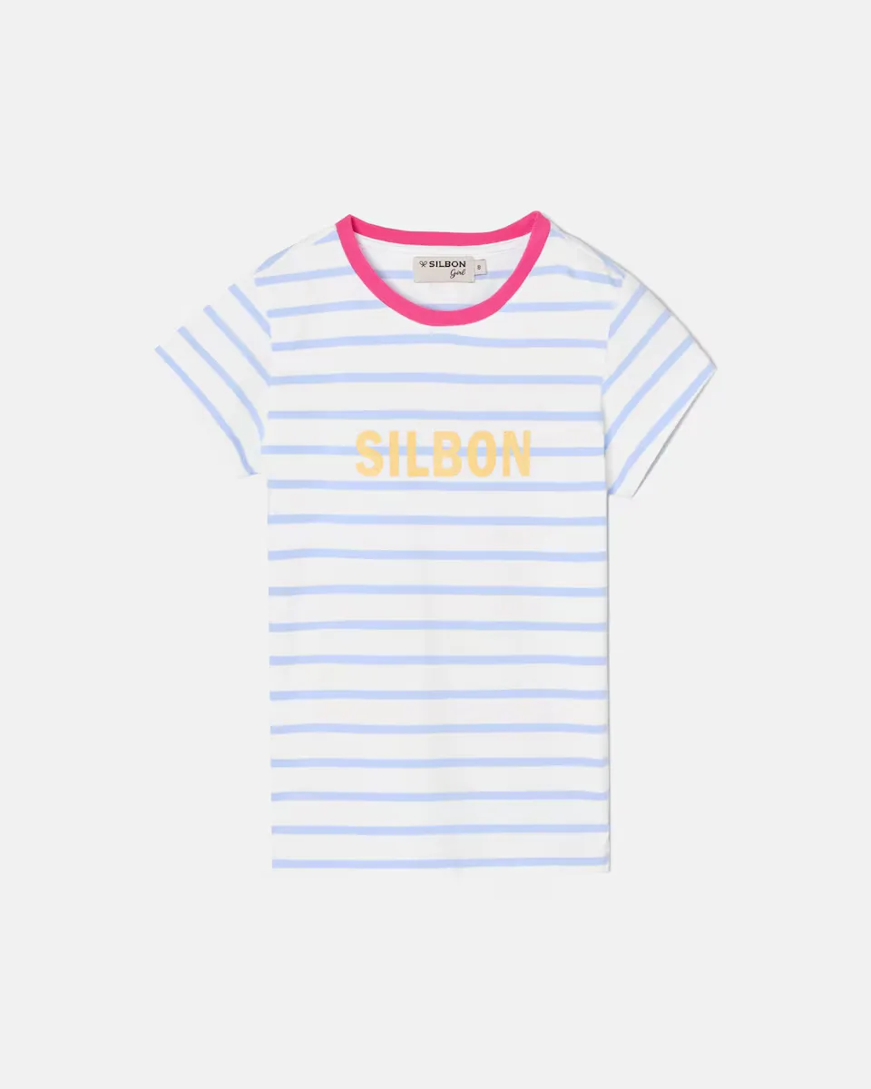 

Футболка в полоску для девочек с логотипом спереди Silbon, синий