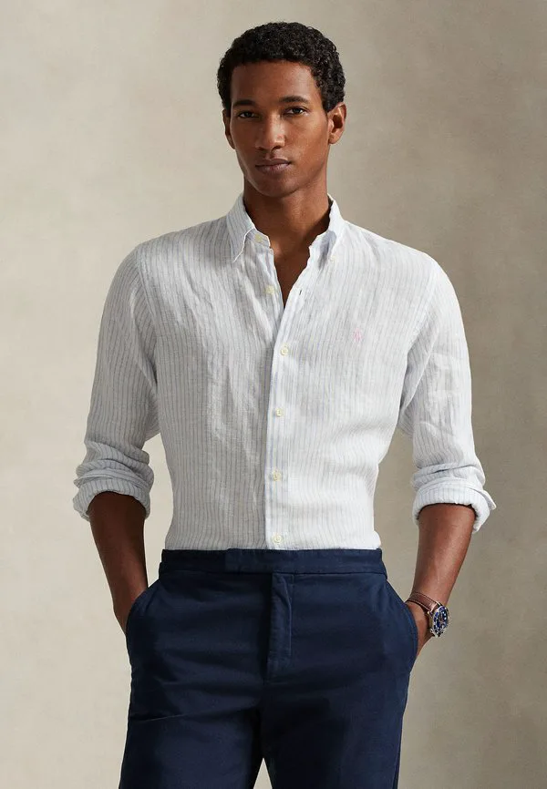 Приталенная полосатая льняная рубашка Polo Ralph Lauren, 7188A White Blue