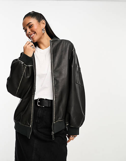 

Черный бомбер из стираной искусственной кожи ASOS DESIGN