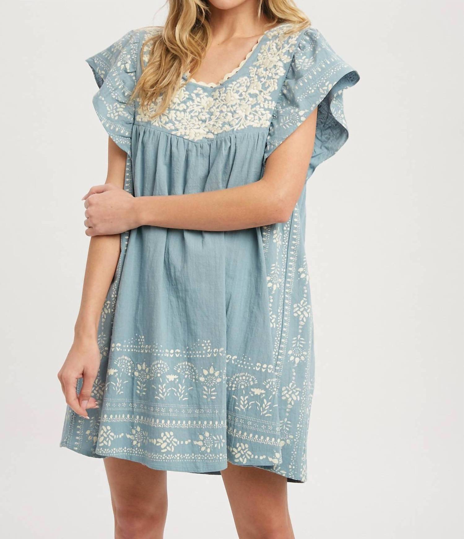 

Вышитое мини-платье из шамбре BluIvy, цвет chambray