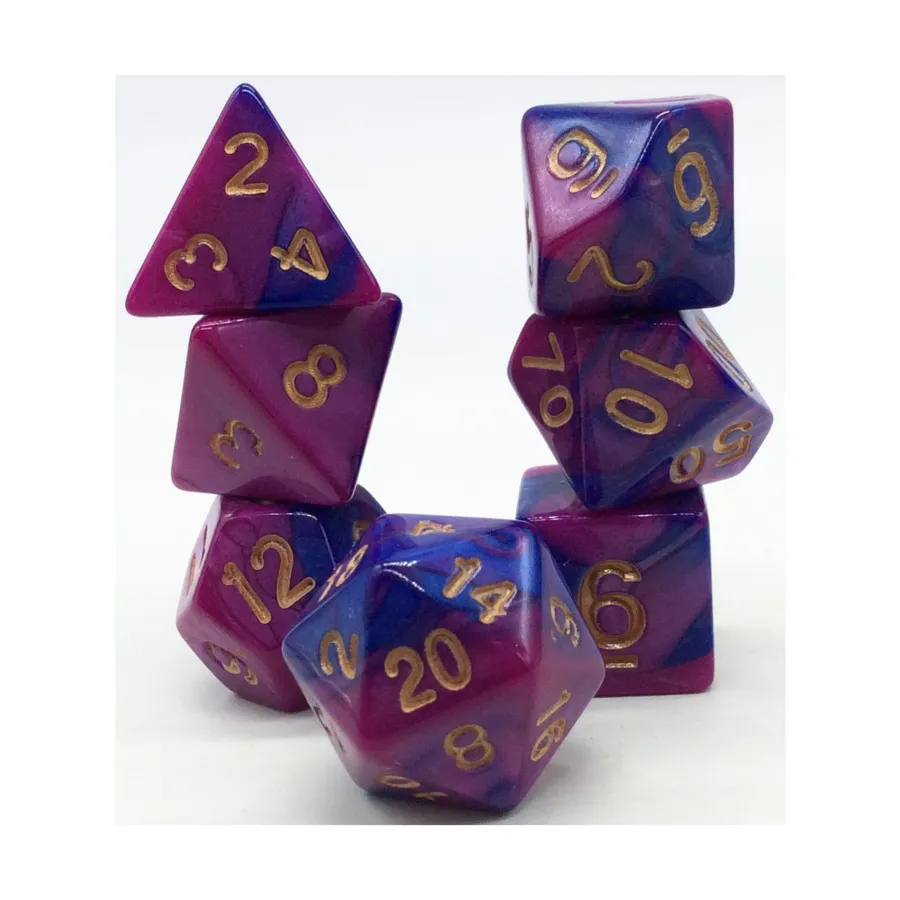 

Набор Poly — темно-синий и розовый с золотом (7), Dice - Twins, 16mm Poly Sets