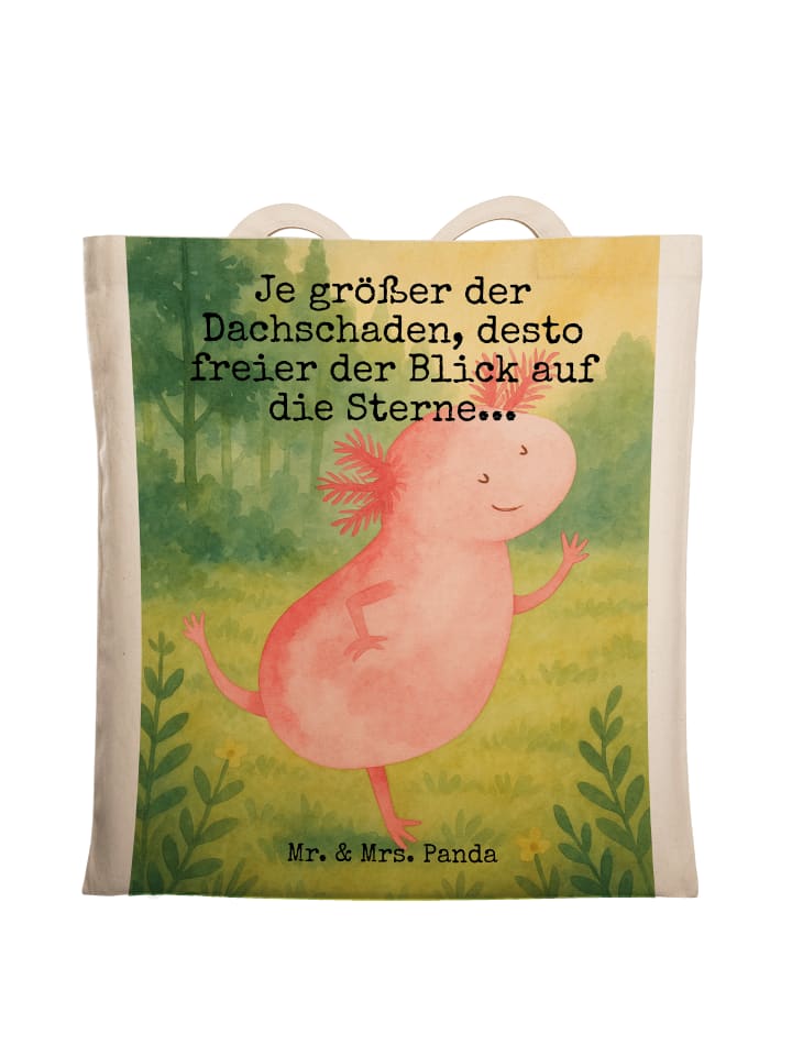 

Mr. & Mrs. Panda Джутовая сумка с изображением танцующего аксолотля и надписью белого цвета