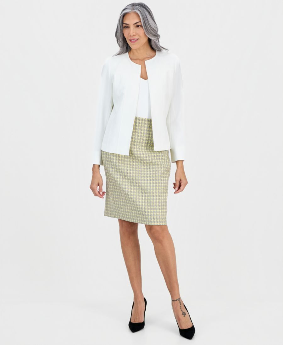 

Женская клетчатая твидовая юбка-карандаш с застежкой-молнией сзади Kasper, Pale Yellow Multi