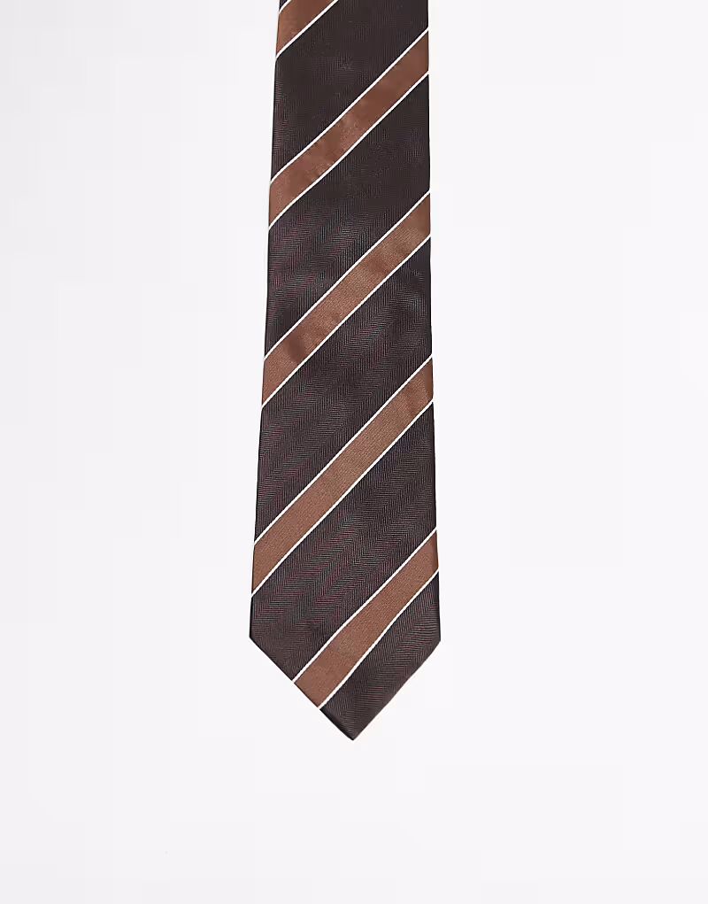 

Широкий атласный галстук с полосками коричневого цвета Asos Design, Коричневый, Широкий атласный галстук с полосками коричневого цвета Asos Design
