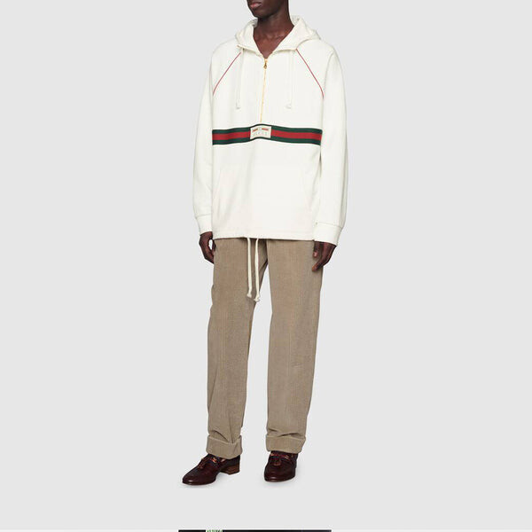 Толстовка Gucci Hooded Sweatshirt With Web & Gucci Label 'Ivory', цвет ivory/green/red — фото 4