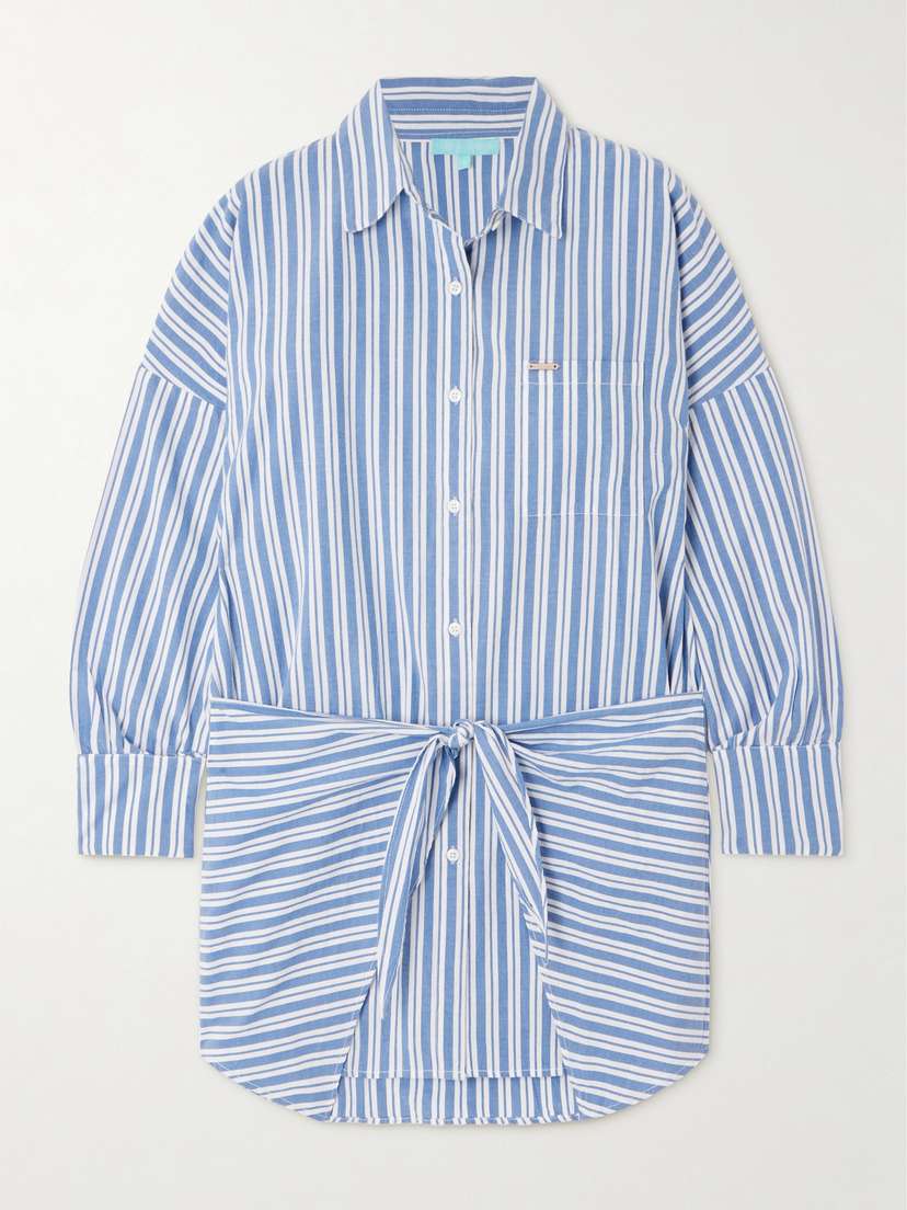 

Платье-Рубашка Сара мини из хлопка в полоску с завязками Melissa Odabash, синий