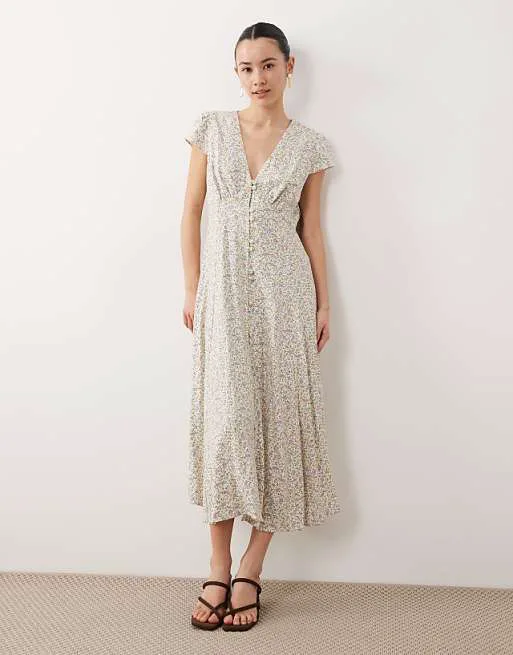 

Кремовое платье миди с v-образным вырезом и цветочным принтом Nothing's Child Petite Avery