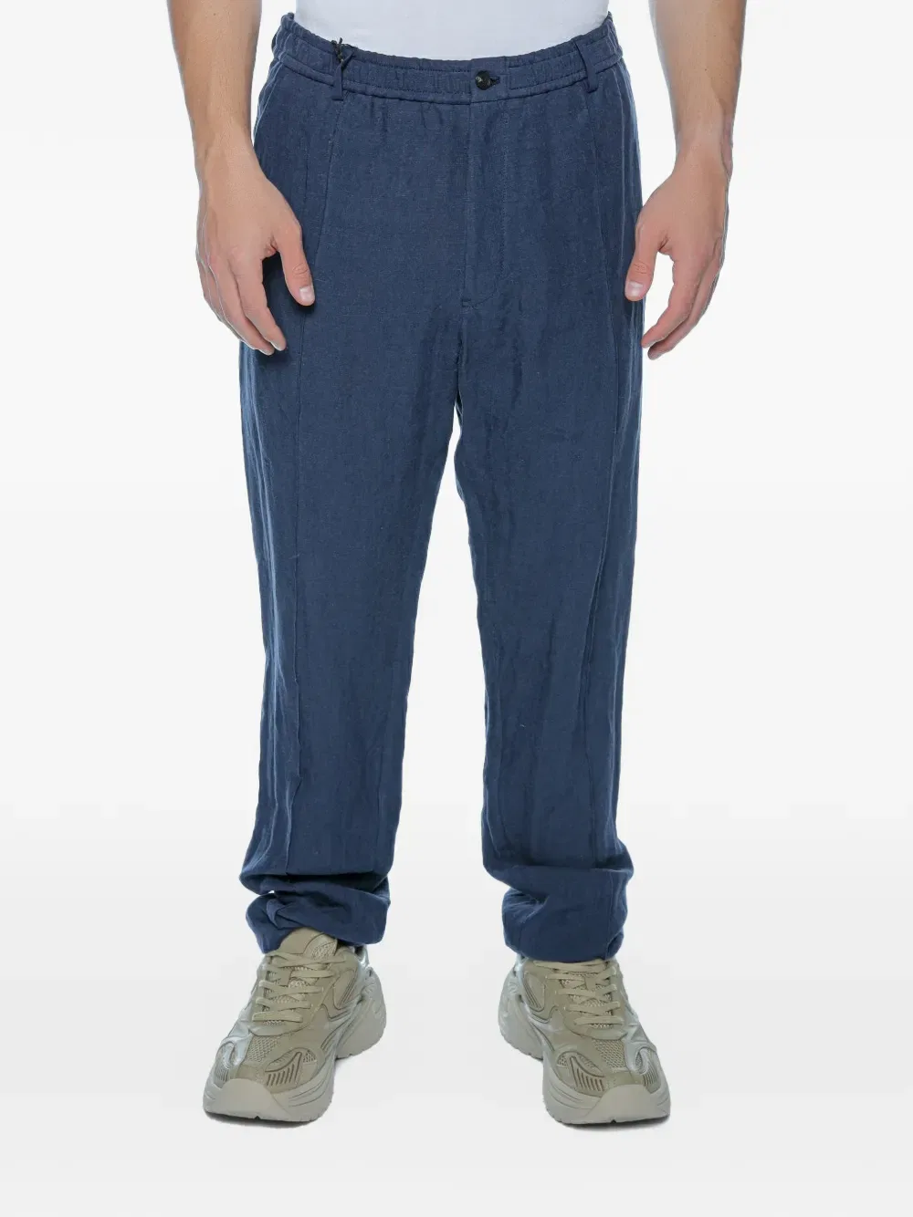 Льняные брюки с эластичным поясом Emporio Armani, синий