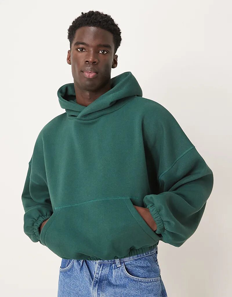 

Толстовка свободного кроя ASOS DESIGN с капюшоном очень большого размера со вставками под мышками темно-зеленого цвета