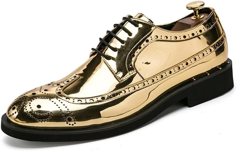 

Мужские туфли Оксфорд на шнуровке, броги, тисненые, с крыльями, блестящие дерби, из веганской кожи, с массивным каблуком, противоскользящая резиновая подошва, классические Xjsdjhount, золотой