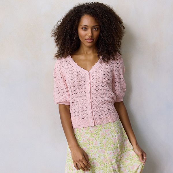 

Женский свитер с V-образным вырезом и коротким рукавом Lc Lauren Conrad, Cupcake Pink