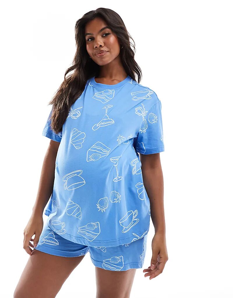 

ASOS DESIGN Maternity бранч, свободная футболка и короткая пижама синего цвета