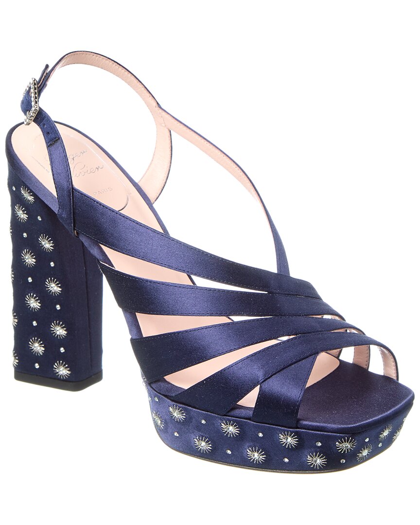 Roger Vivier Mini Platform Satin Sandal, синий