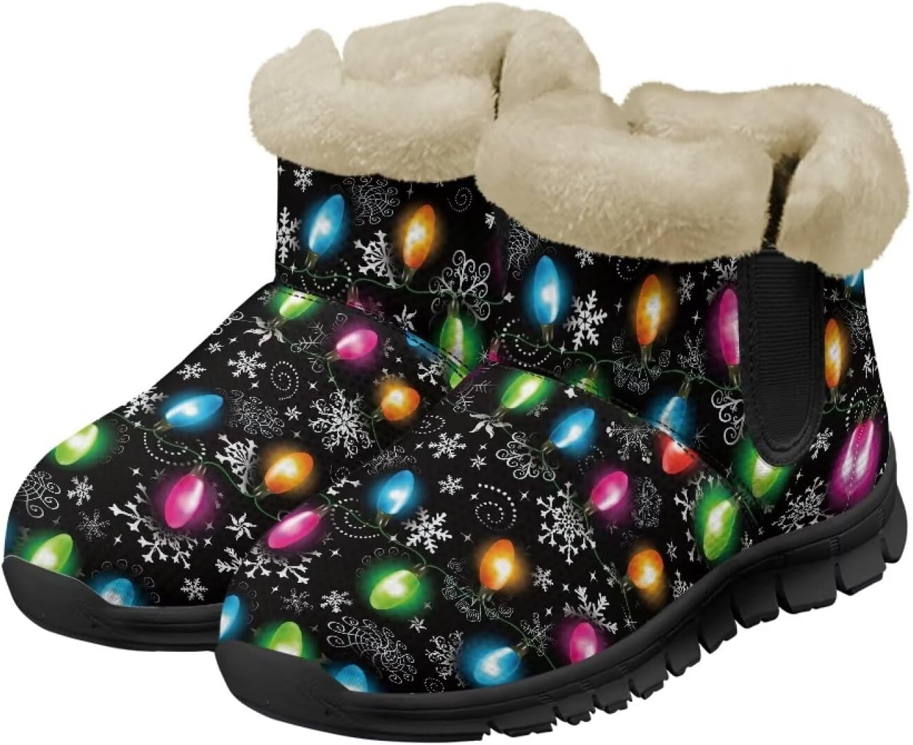 

Зимние сапоги Noprintge для женщин и мужчин, мягкие с уютной плюшевой подкладкой, нескользящие теплые ботинки, Christmas Lights