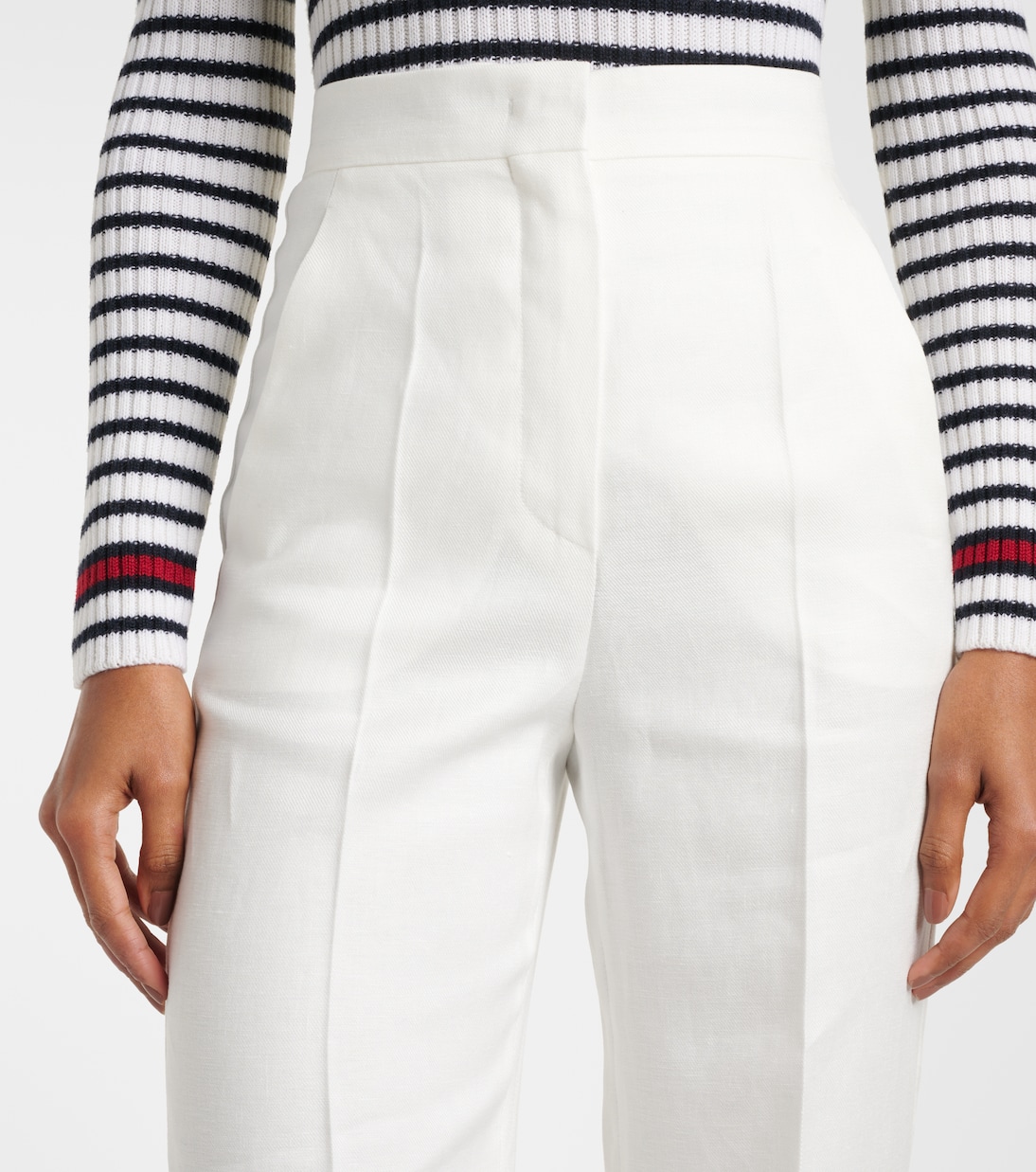 Льняные брюки Aversa с высокой талией и широкими штанинами Max Mara, Bianco — фото 4
