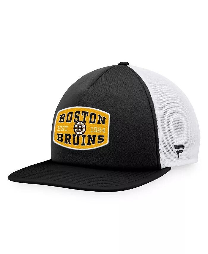 

Мужская черно-белая кепка Boston Bruins из пенопласта с нашивкой спереди Trucker Snapback Fanatics, черный