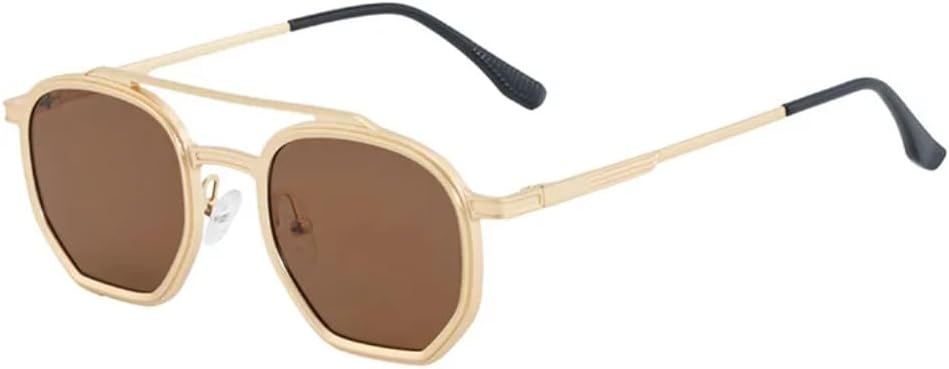 

Мужские солнцезащитные очки в металлической многоугольной оправе, ретро-стиль, роскошные, с декоративным солнцезащитным козырьком, устойчивые к ультрафиолетовому излучению TVTBBVV, Gold Tea