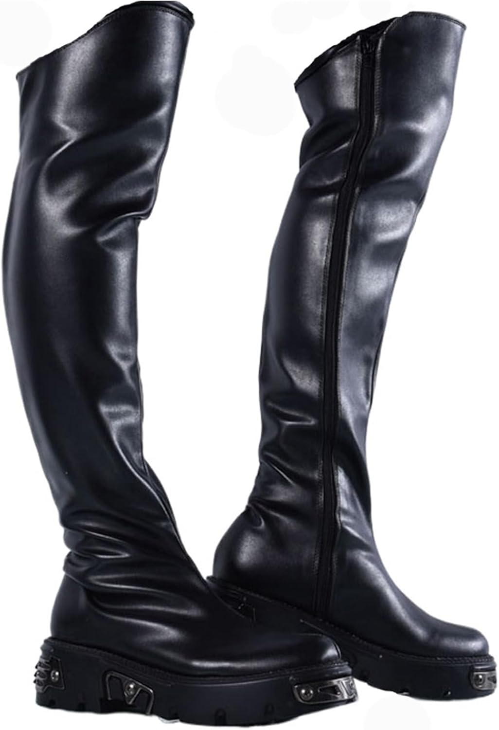 

MILDSEVEN Мужские классические длинные ботинки ручной работы, из настоящей кожи, модные ботинки для стрип-пластики, с круглым носком и боковой молнией, сценические ботинки.5, черные