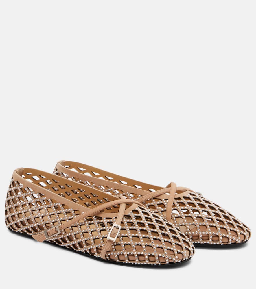 Балетки из замши с отделкой из блестящей сетки Mach & Mach, Beige