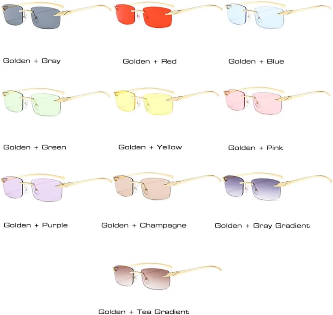 

Винтажные уникальные прямоугольные солнцезащитные очки без оправы для женщин, конфетные цвета, прозрачные линзы, мужские очки UUPTTPL, Golden Gray Gradient