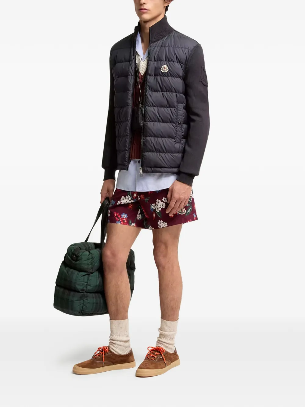 Стеганый вязаный джемпер с нашивкой-логотипом MONCLER, черный — фото 2