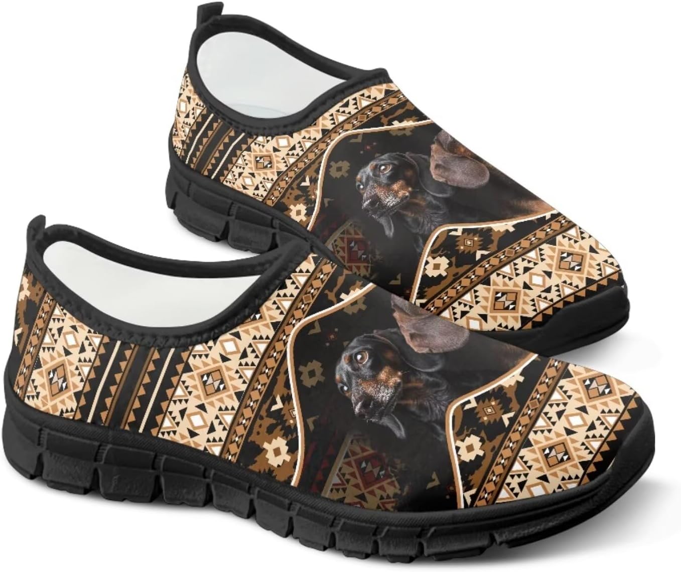 

Слипоны Binienty Aztec для мужчин и женщин, повседневная обувь без шнурков, удобные лоферы для путешествий и прогулок, Aztec Dachshund