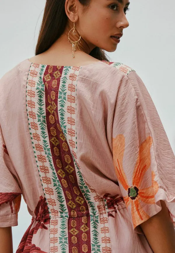 Платье-Макси прямого кроя с v-образным вырезом и короткими рукавами Next, Pink Palm Print