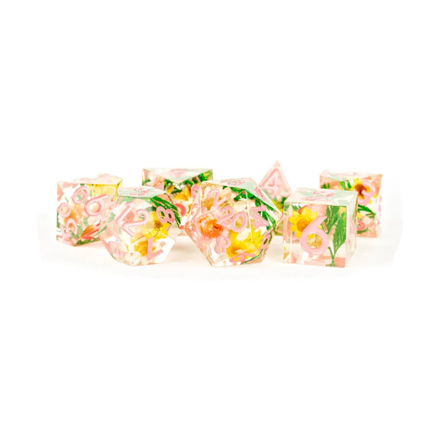 

Набор Poly — хризантемы с розовыми цифрами (7), Resin Dice - Handmade Sharp Edge