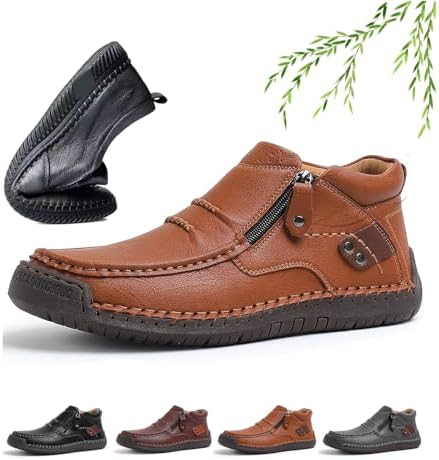 

Мужские туфли NoworFewer с боковой молнией, мужские кожаные ручной работы на платформе, ботинки Чакка до щиколотки, лоферы без шнурков для походов, вождения, мокасины, коричневый