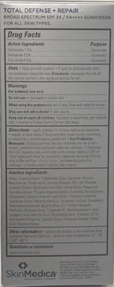 Солнцезащитный крем для лица SkinMedica Total Defense + Repair SPF 34 65.21 г (1 шт.), SPF 34 — фото 2