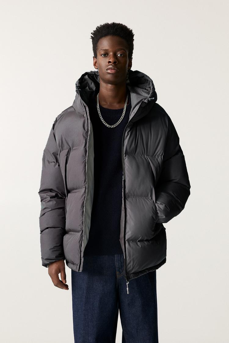 

Пуховик с капюшоном Pull And Bear, серый