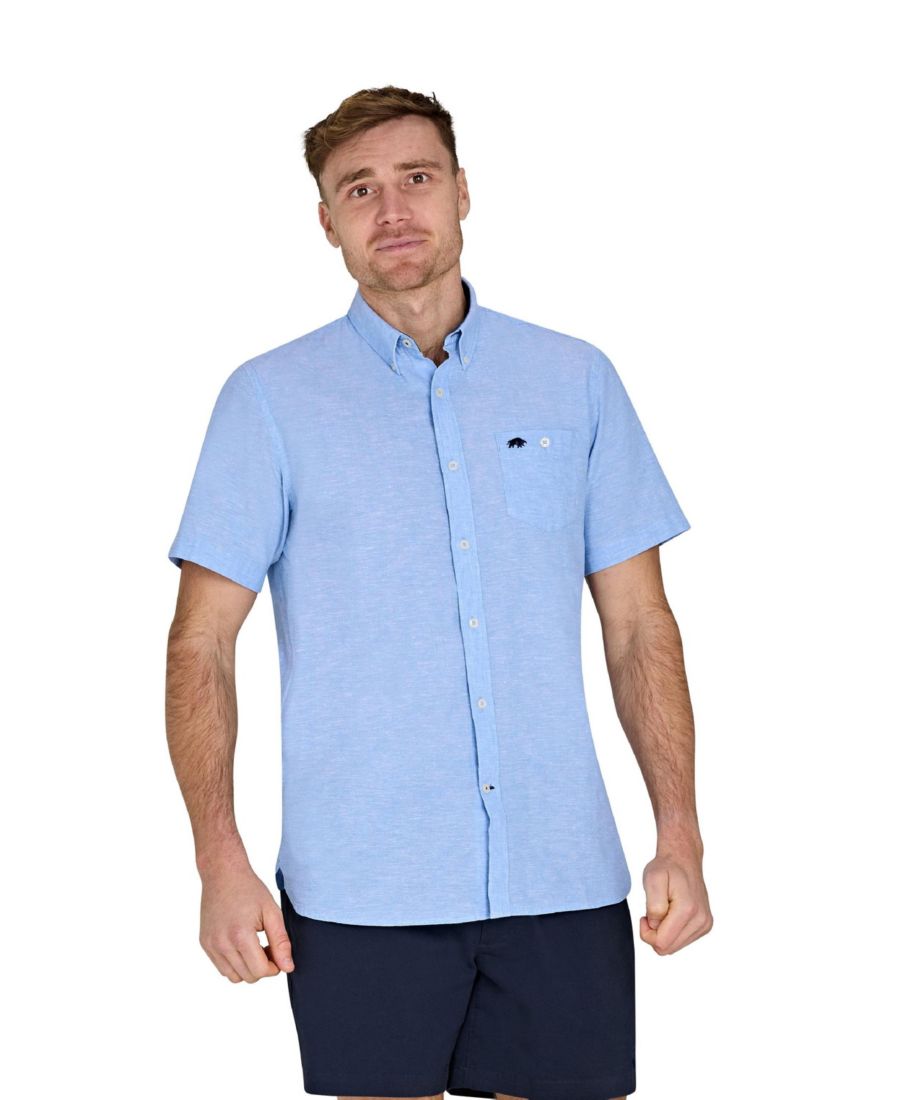 

Льняная рубашка с коротким рукавом больших размеров Raging Bull, Sky blue