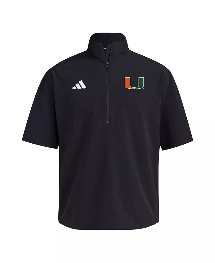 Мужская черная тренировочная куртка Miami Hurricanes 2024 с короткими рукавами и полузастежкой adidas — фото 3