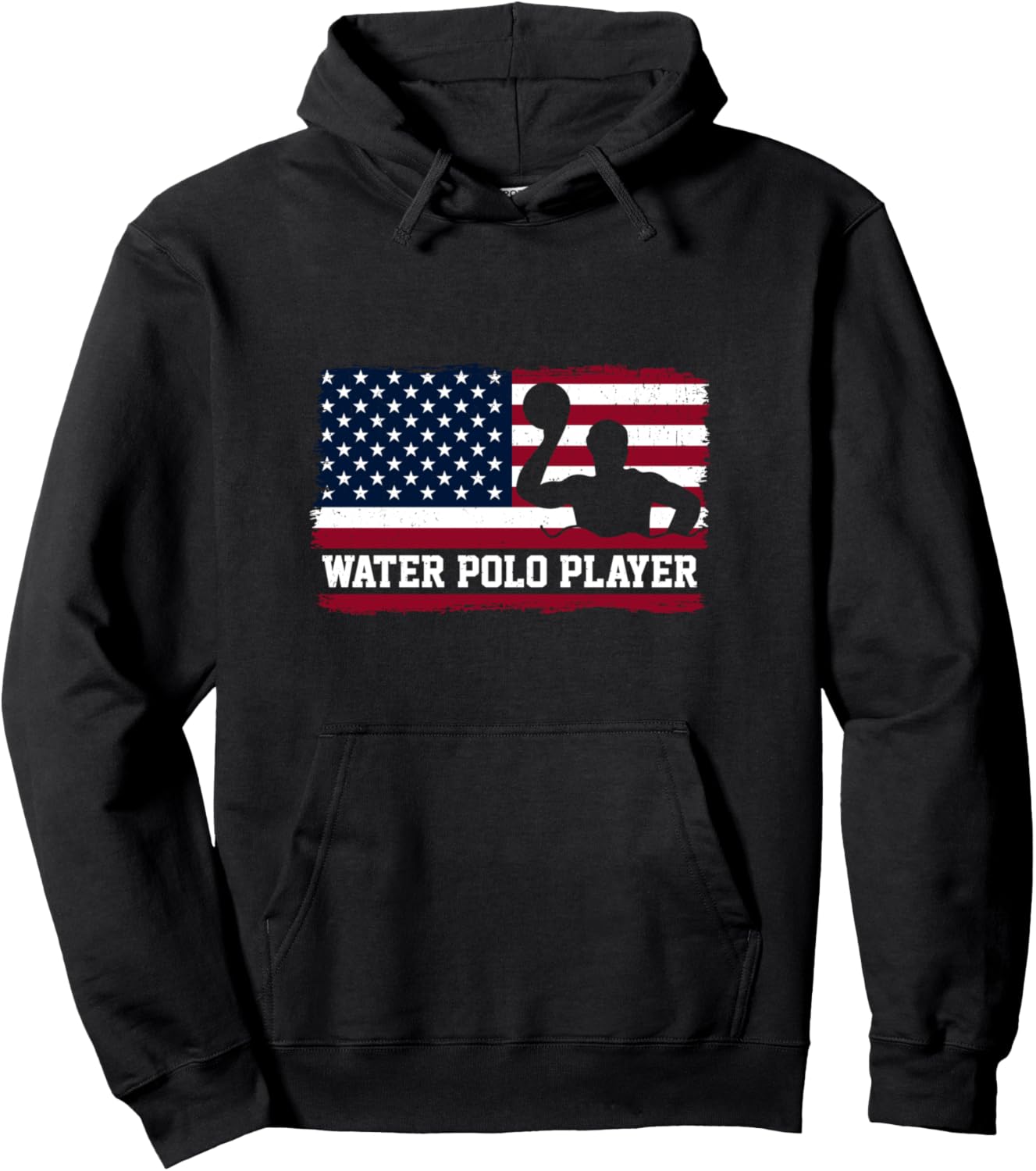 

Худи с изображением американского флага, игрока в водное поло Water Polo Game Waterpolo Player, черный