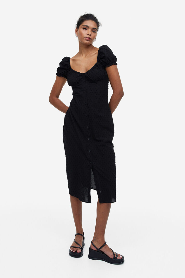 

Платье из фактурной ткани с объемными рукавами H&M, черный