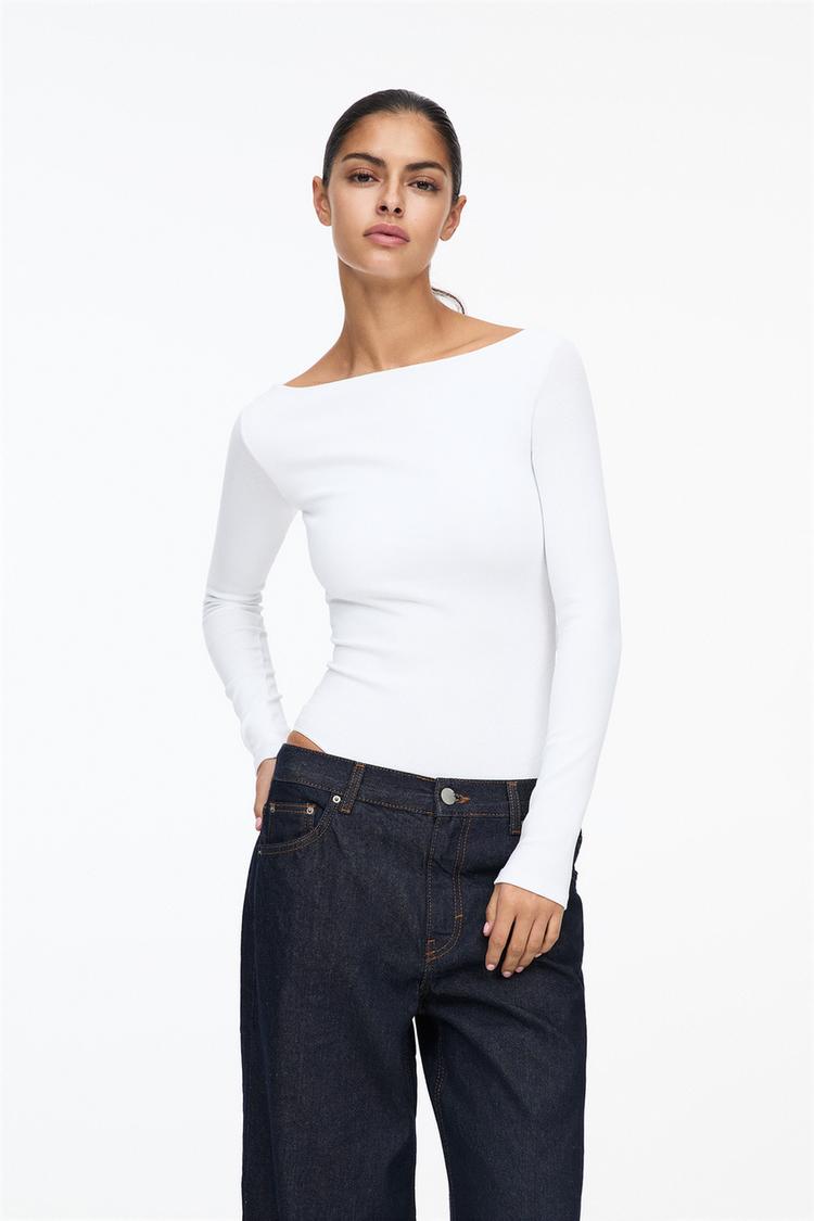 

Боди с длинными рукавами Pull And Bear, белый