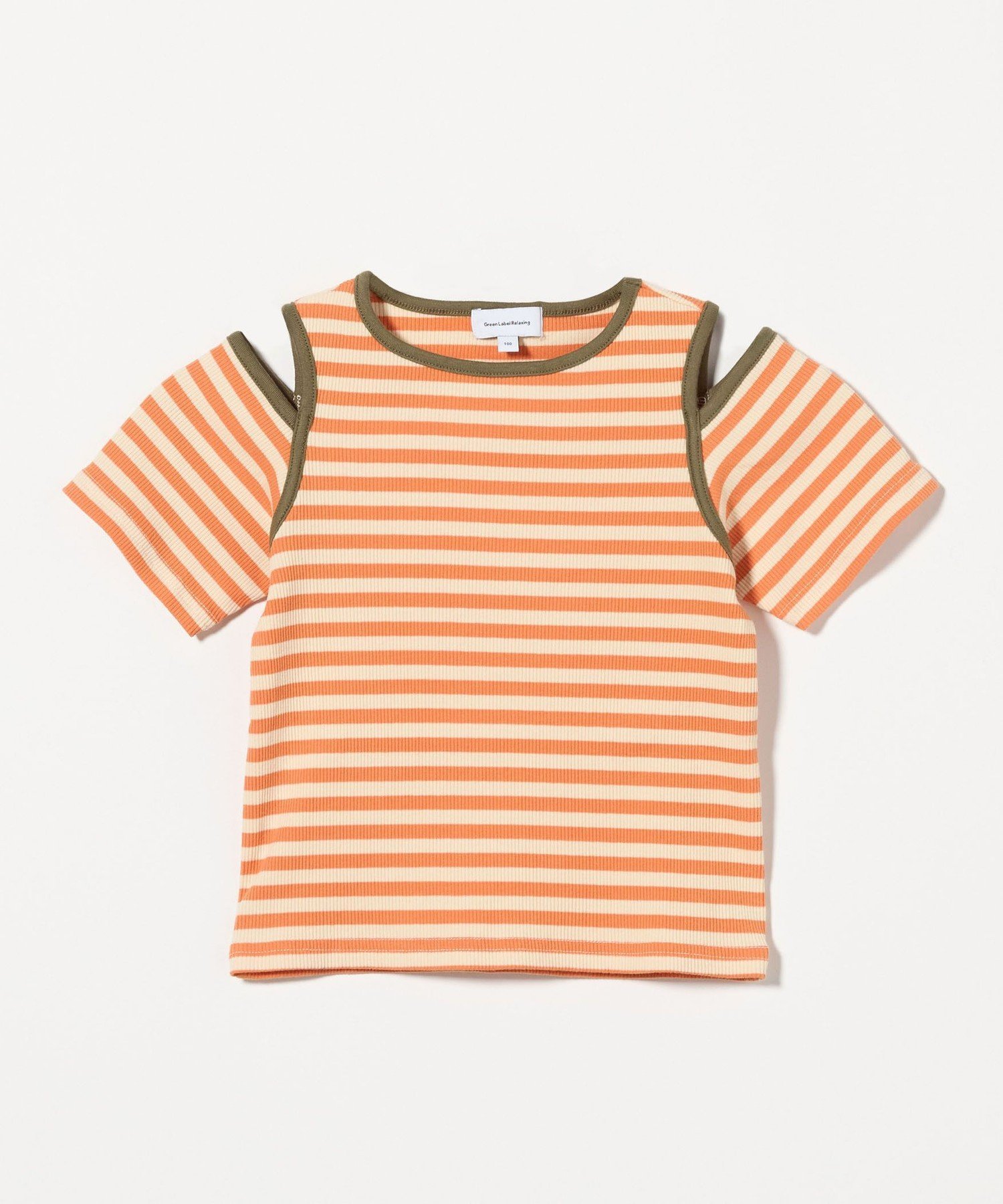 Полосатая футболка с разрезом на плече / Детская 100-130 см United Arrows Green Label Relaxing, Orange