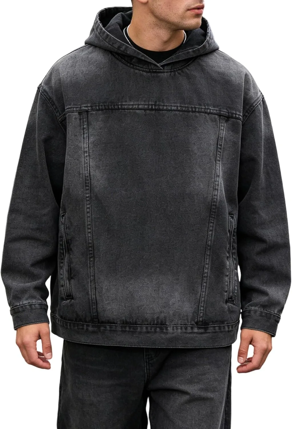 

Мужской джинсовый худи-пуловер в винтажном стиле FUNRKLI